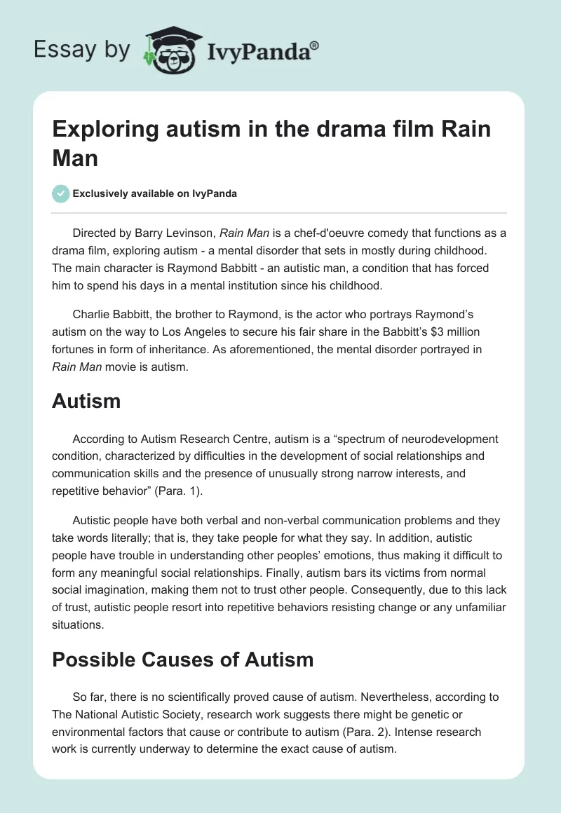 Exploring Autism in the Drama Film Rain Man. Page 1