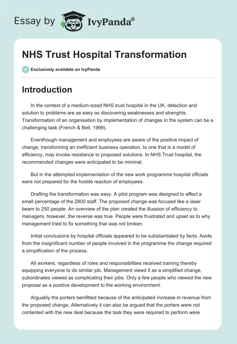 NHS Trust Hospital Transformation. Page 1