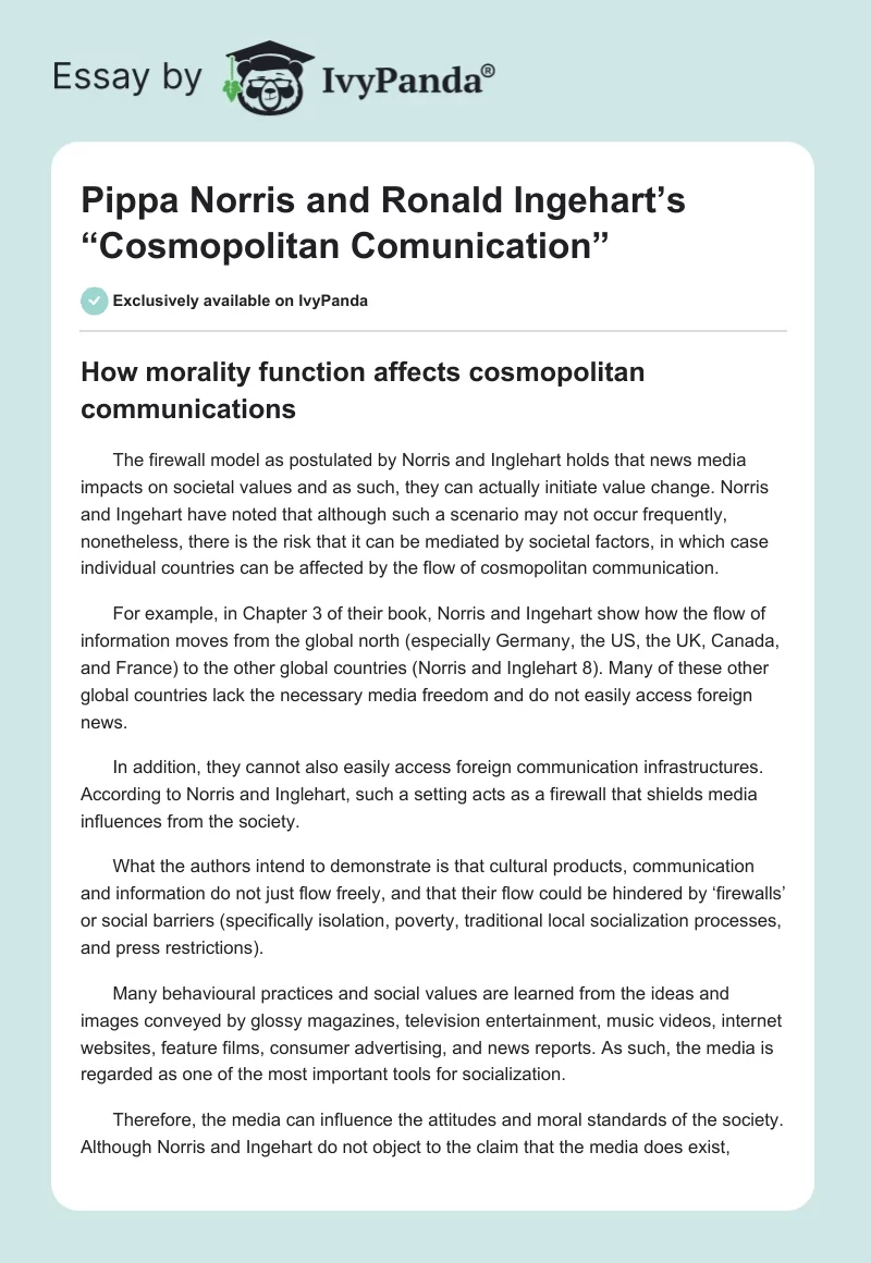 Pippa Norris and Ronald Ingehart’s “Cosmopolitan Comunication”. Page 1