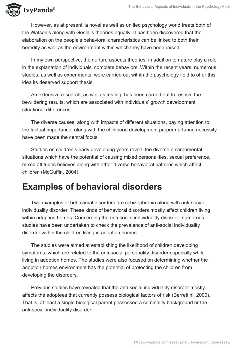 The Behavioral Aspects of Individuals in the Psychology Field. Page 2