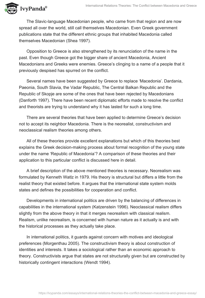 International Relations Theories: The Conflict between Macedonia and Greece. Page 3