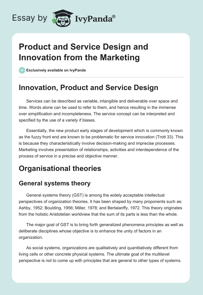 Product and Service Design and Innovation from the Marketing. Page 1