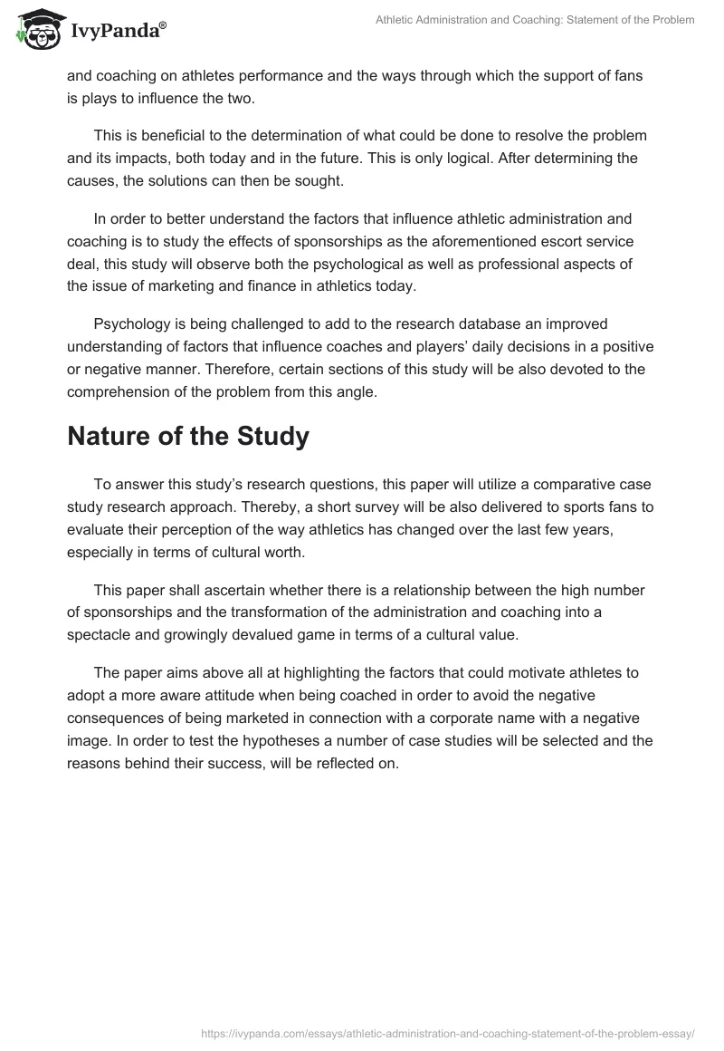 Athletic Administration and Coaching: Statement of the Problem. Page 2
