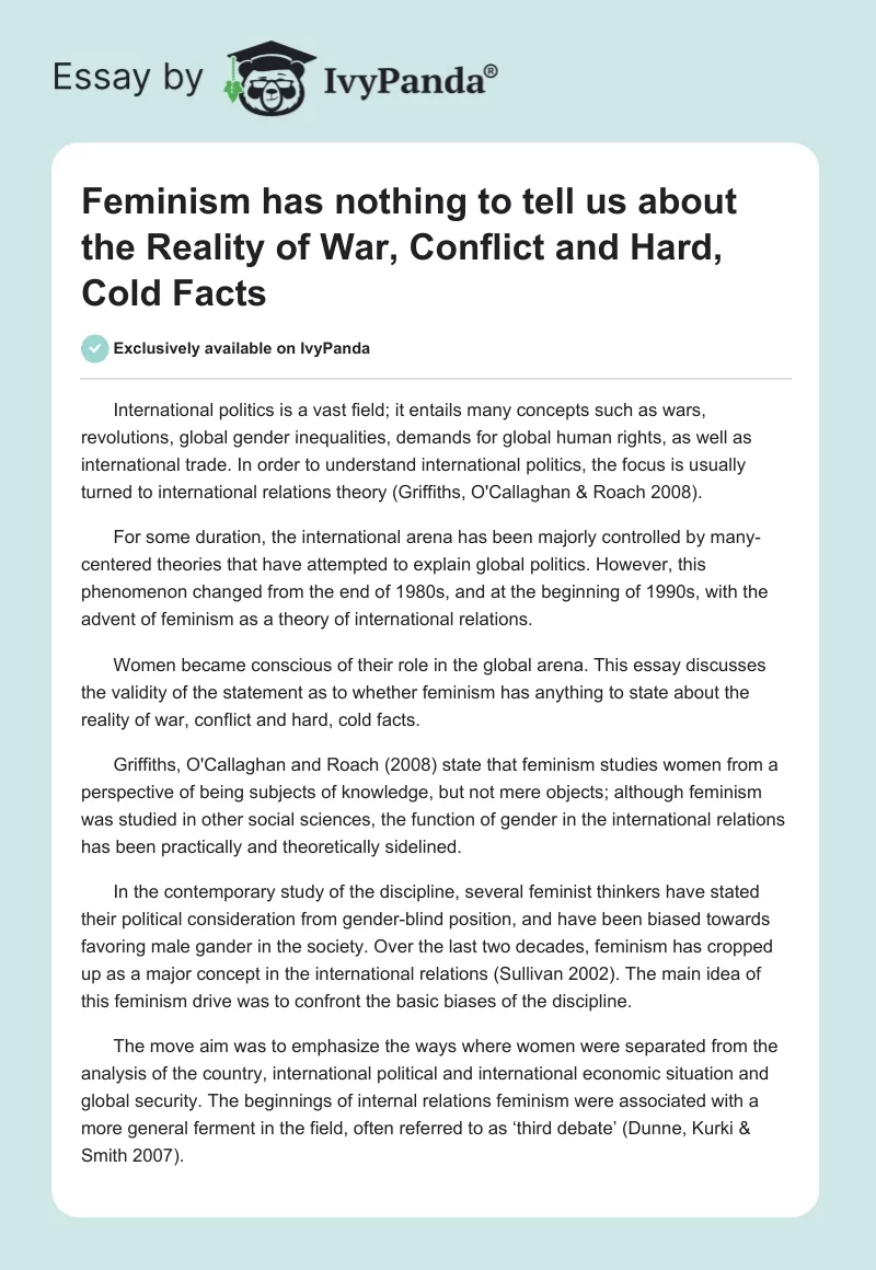 Feminism Has Nothing to Tell Us About the Reality of War, Conflict and Hard, Cold Facts. Page 1