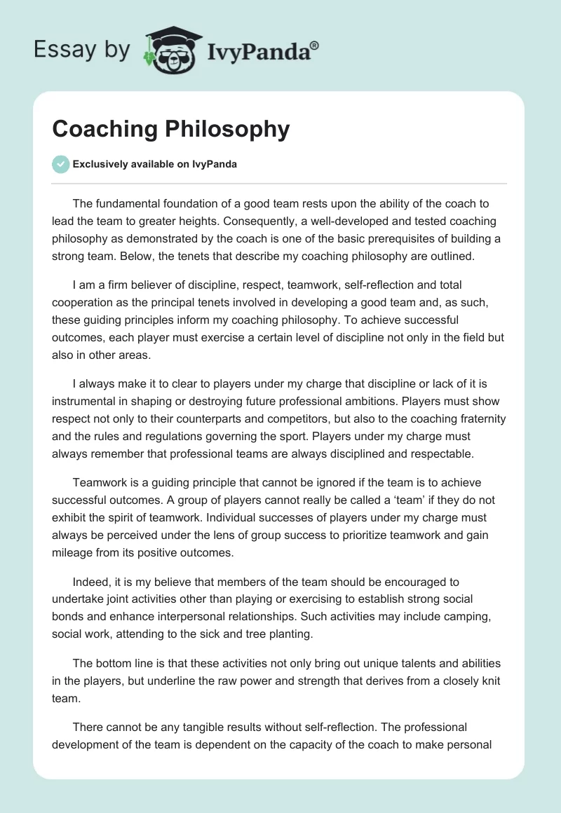 Coaching Philosophy. Page 1