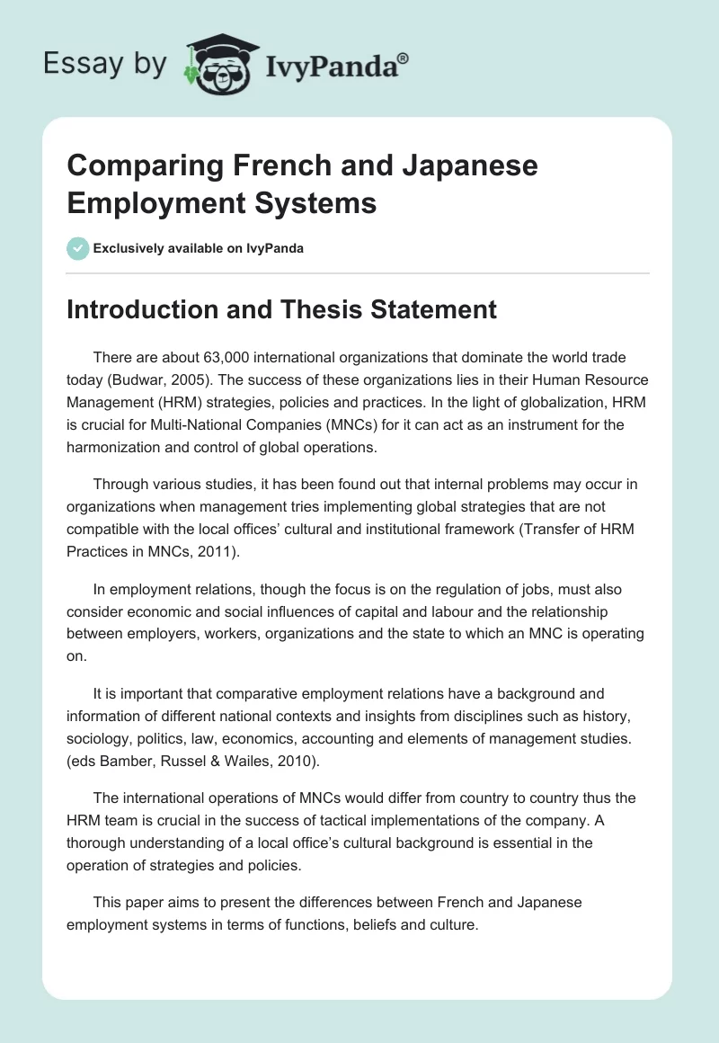 Comparing French and Japanese Employment Systems. Page 1