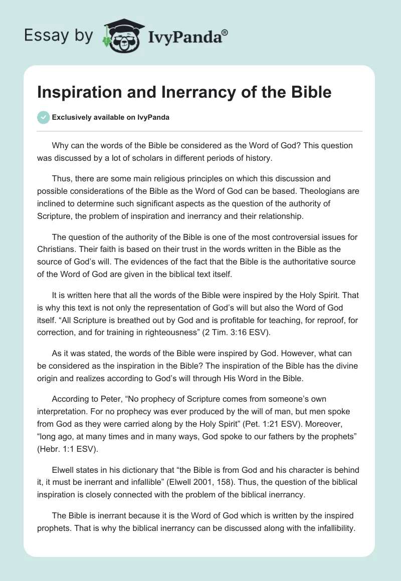 Inspiration and Inerrancy of the Bible. Page 1