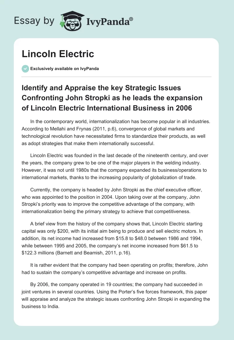 Lincoln Electric. Page 1