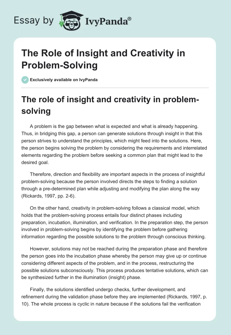 The Role of Insight and Creativity in Problem-Solving. Page 1