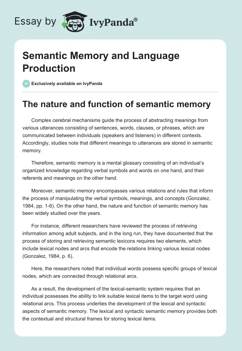 Semantic Memory and Language Production. Page 1