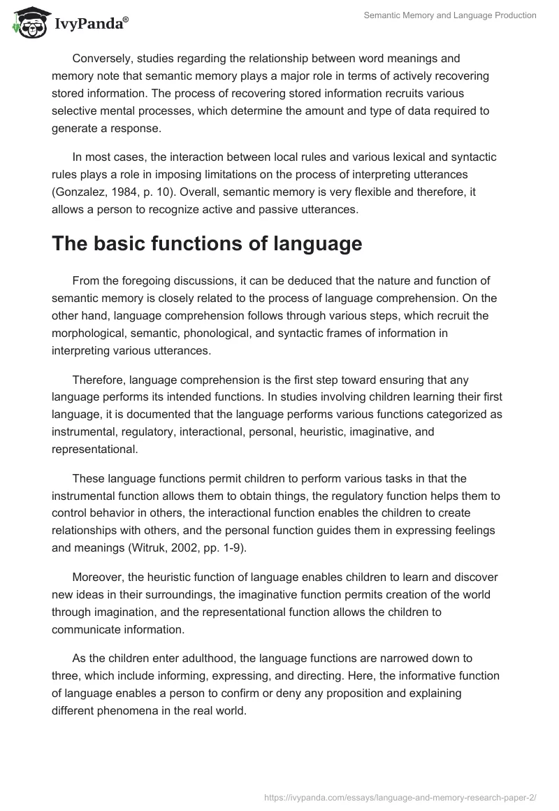 Semantic Memory and Language Production. Page 2