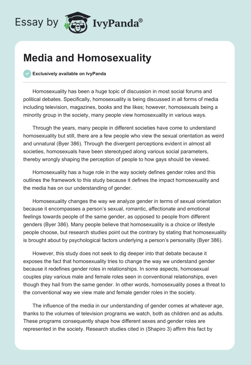 Media and Homosexuality. Page 1