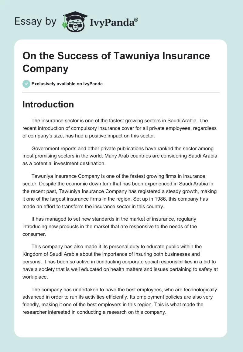 On the Success of Tawuniya Insurance Company. Page 1