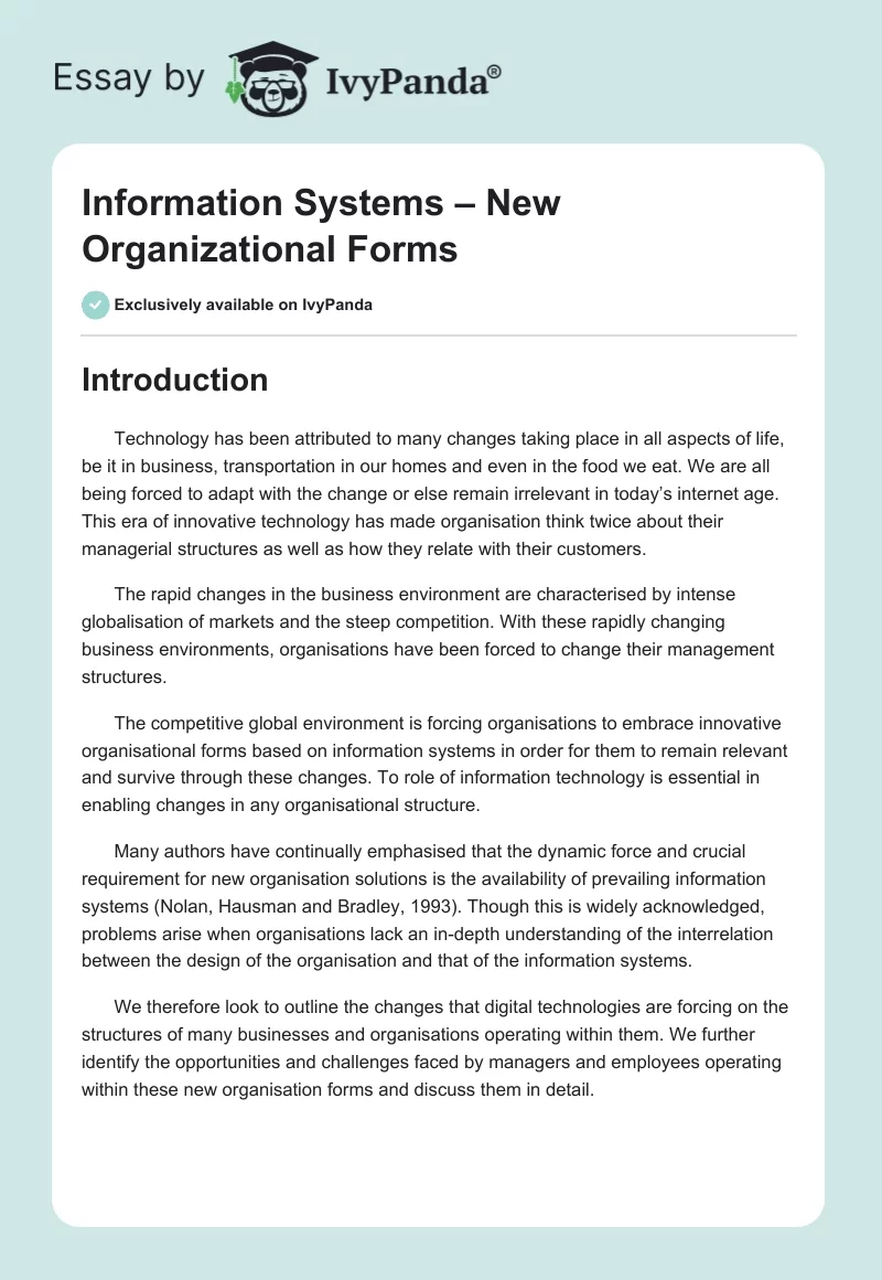 Information Systems – New Organizational Forms. Page 1