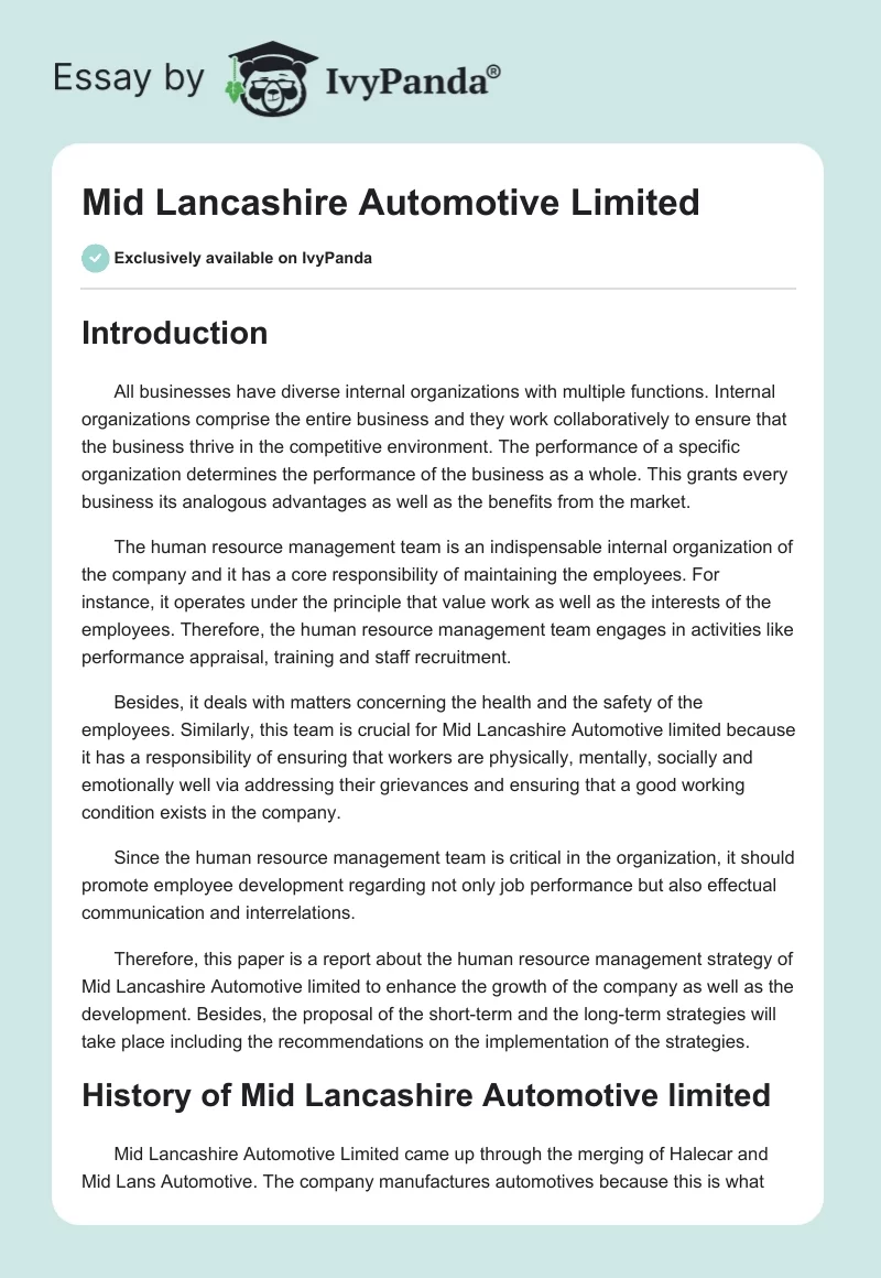 Mid Lancashire Automotive Limited. Page 1