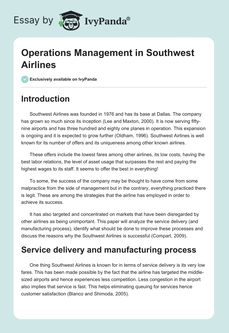 Operations Management in Southwest Airlines. Page 1