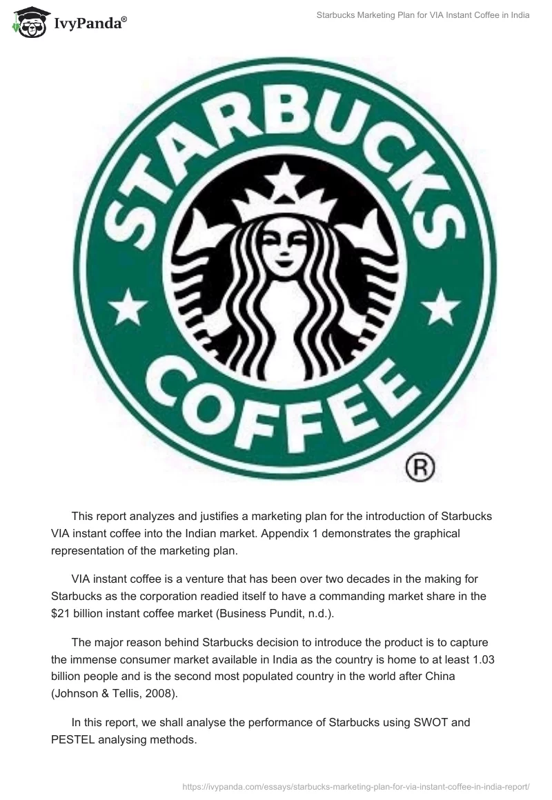 Starbucks Marketing Plan for VIA Instant Coffee in India. Page 2