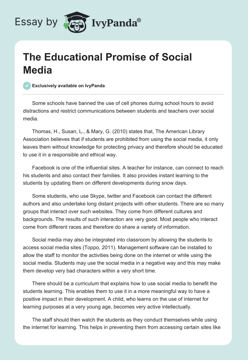 The Educational Promise of Social Media. Page 1