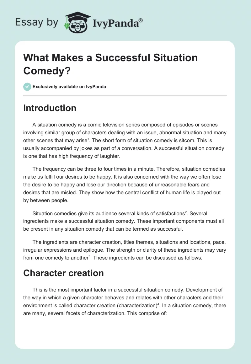 What Makes a Successful Situation Comedy?. Page 1