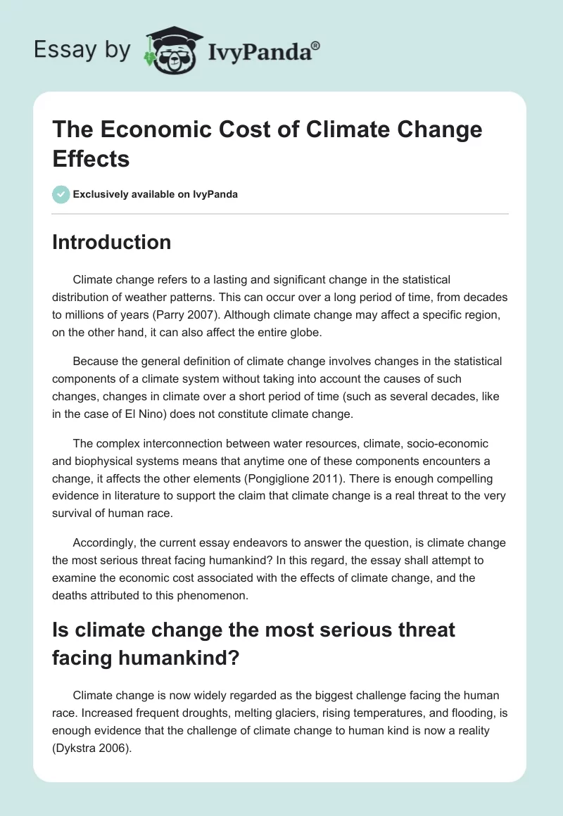The Economic Cost of Climate Change Effects. Page 1