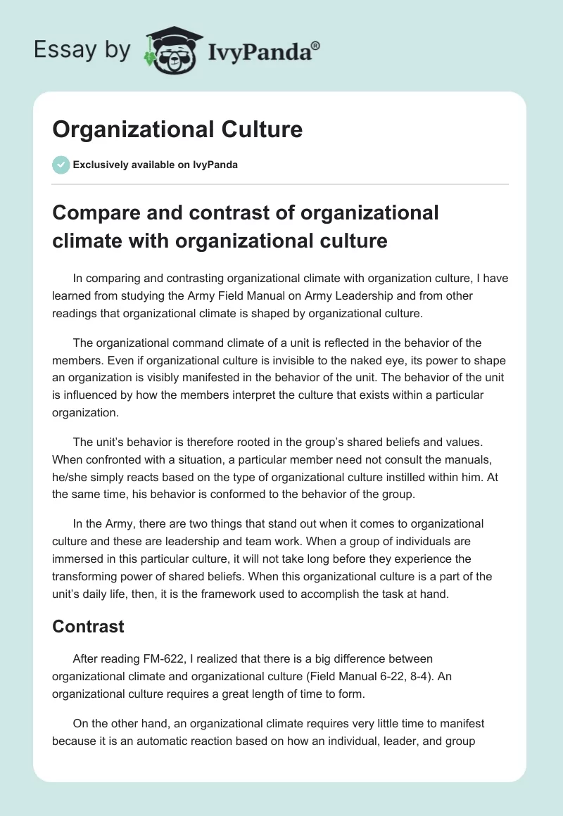 Organizational Culture. Page 1