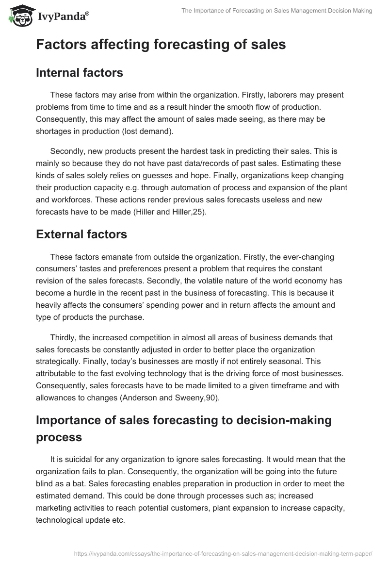 The Importance of Forecasting on Sales Management Decision Making. Page 2