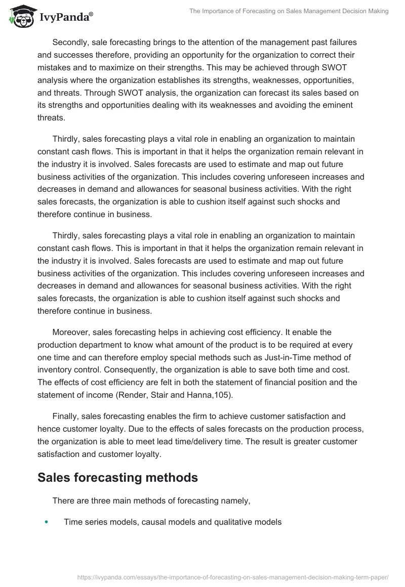The Importance of Forecasting on Sales Management Decision Making. Page 3