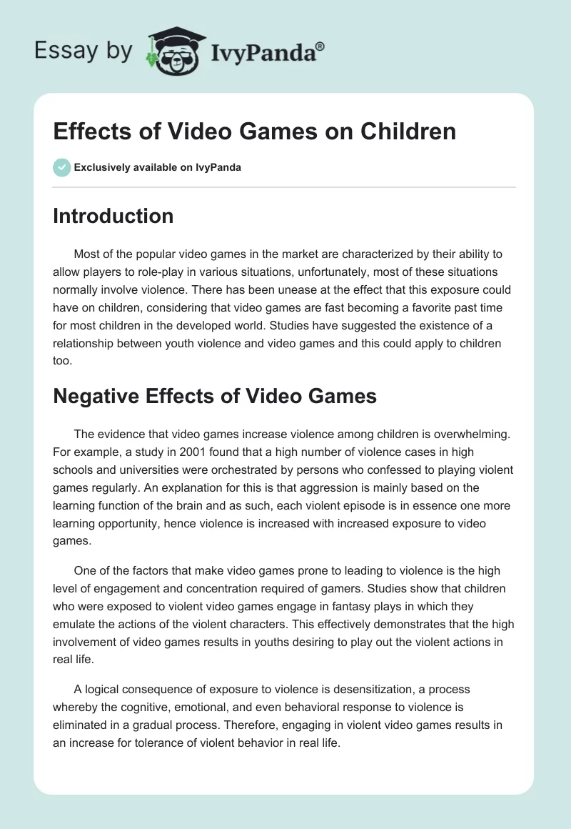 Effects of Video Games on Children. Page 1