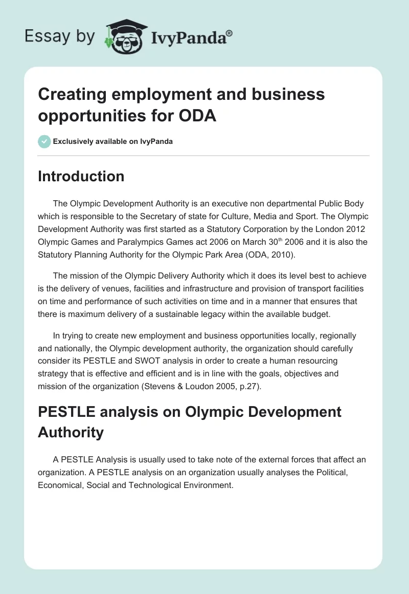 Creating employment and business opportunities for ODA. Page 1