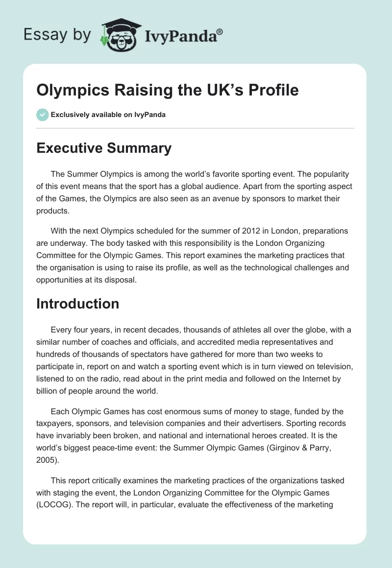 Olympics Raising the UK’s Profile. Page 1