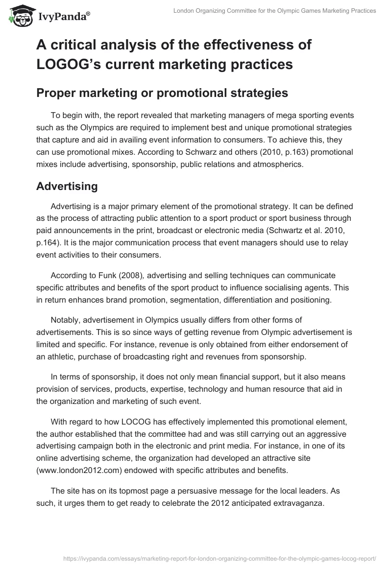 London Organizing Committee for the Olympic Games Marketing Practices. Page 3