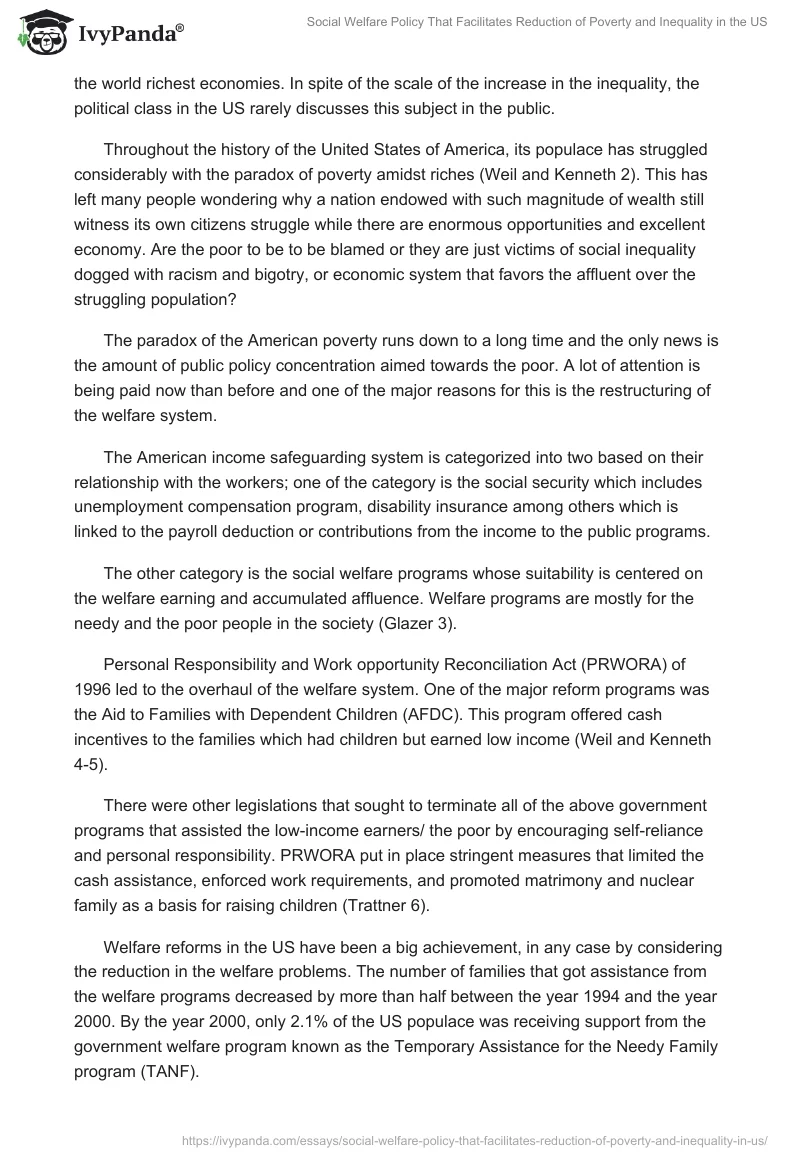 Social Welfare Policy That Facilitates Reduction of Poverty and Inequality in the US. Page 2