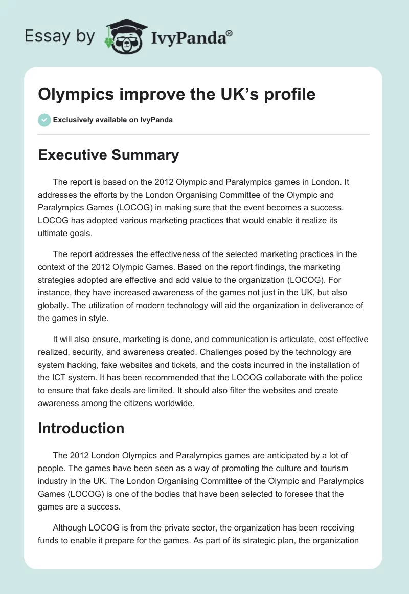 Olympics improve the UK’s profile. Page 1