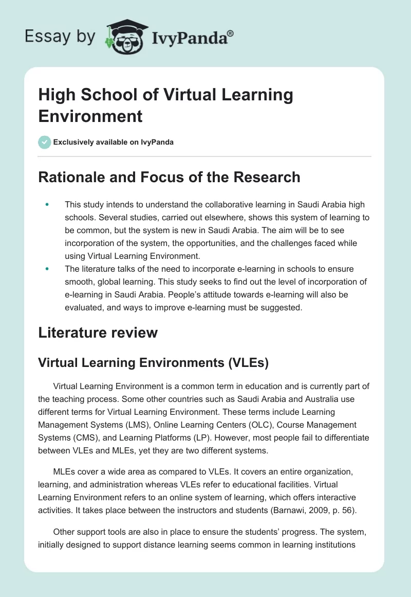 High School of Virtual Learning Environment. Page 1