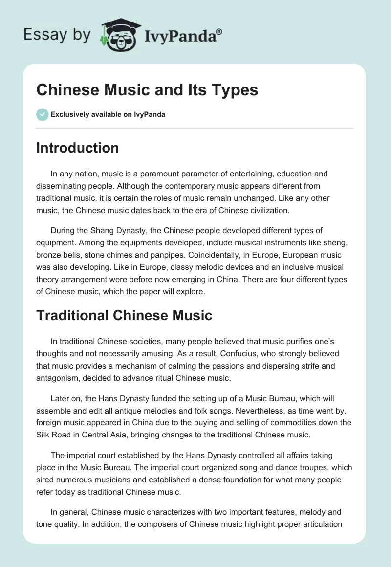 Chinese Music and Its Types. Page 1