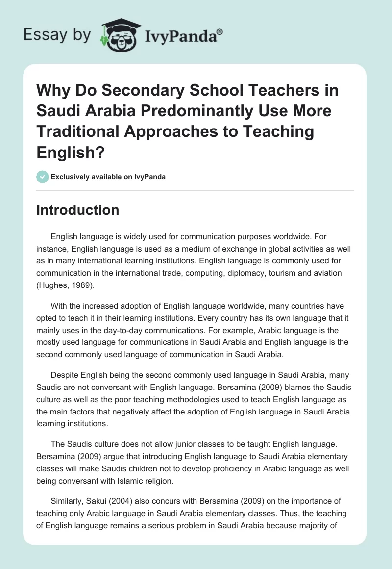 Why Do Secondary School Teachers in Saudi Arabia Predominantly Use More Traditional Approaches to Teaching English?. Page 1
