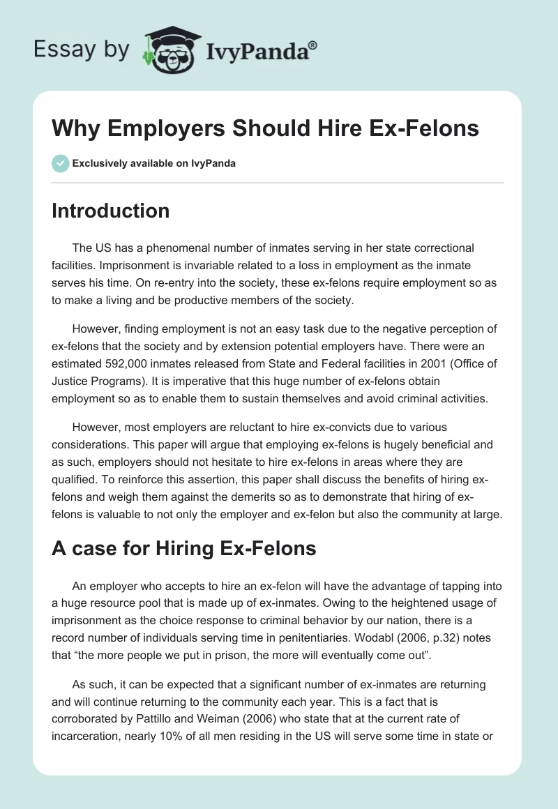 Why Employers Should Hire Ex-Felons. Page 1