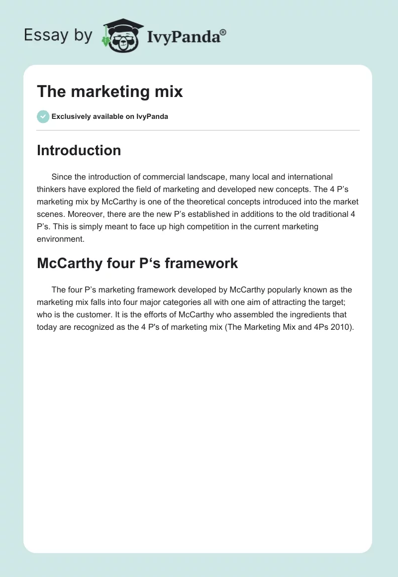 The marketing mix. Page 1