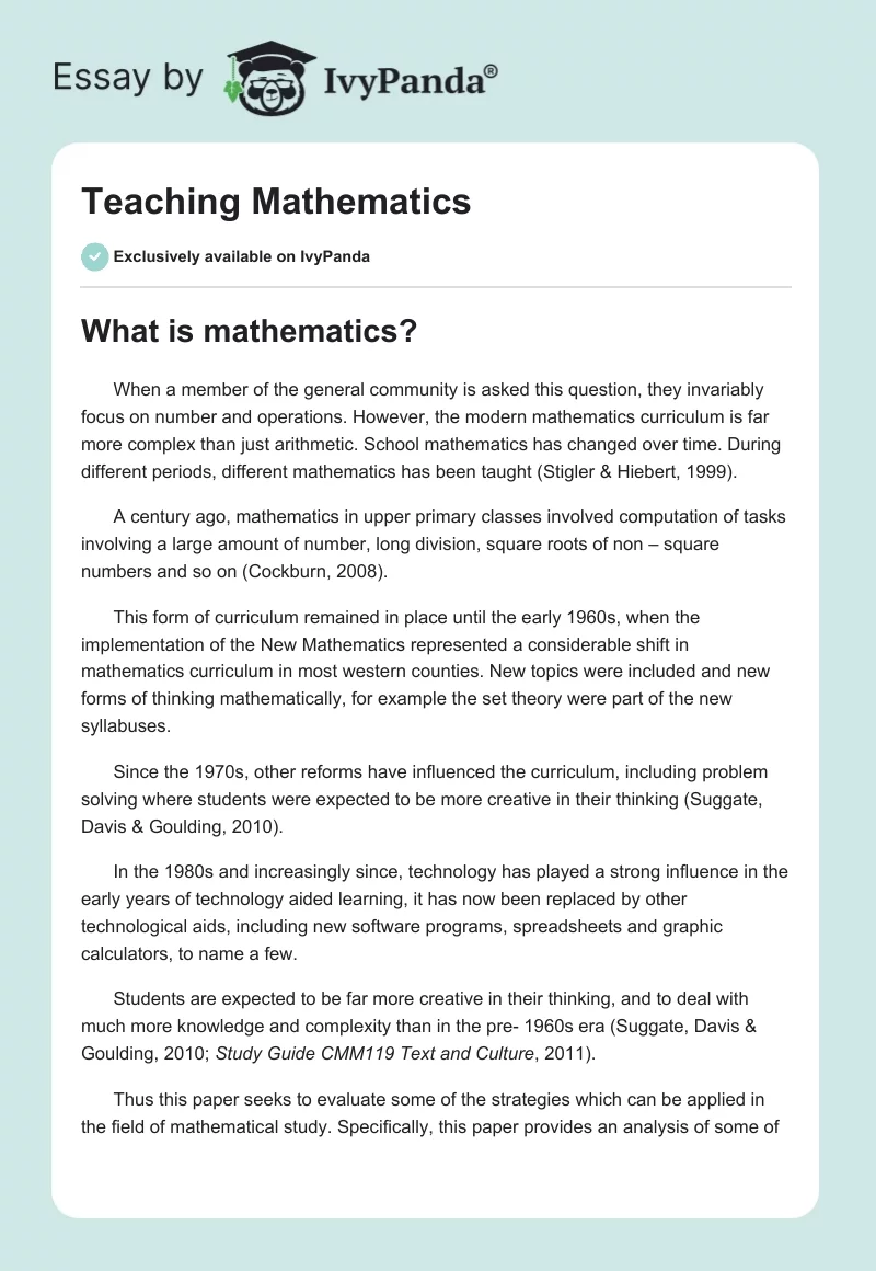 Teaching Mathematics. Page 1