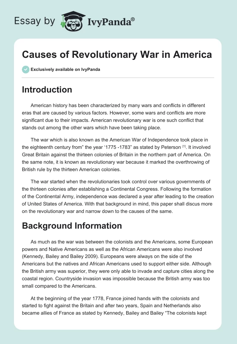 Causes of Revolutionary War in America. Page 1