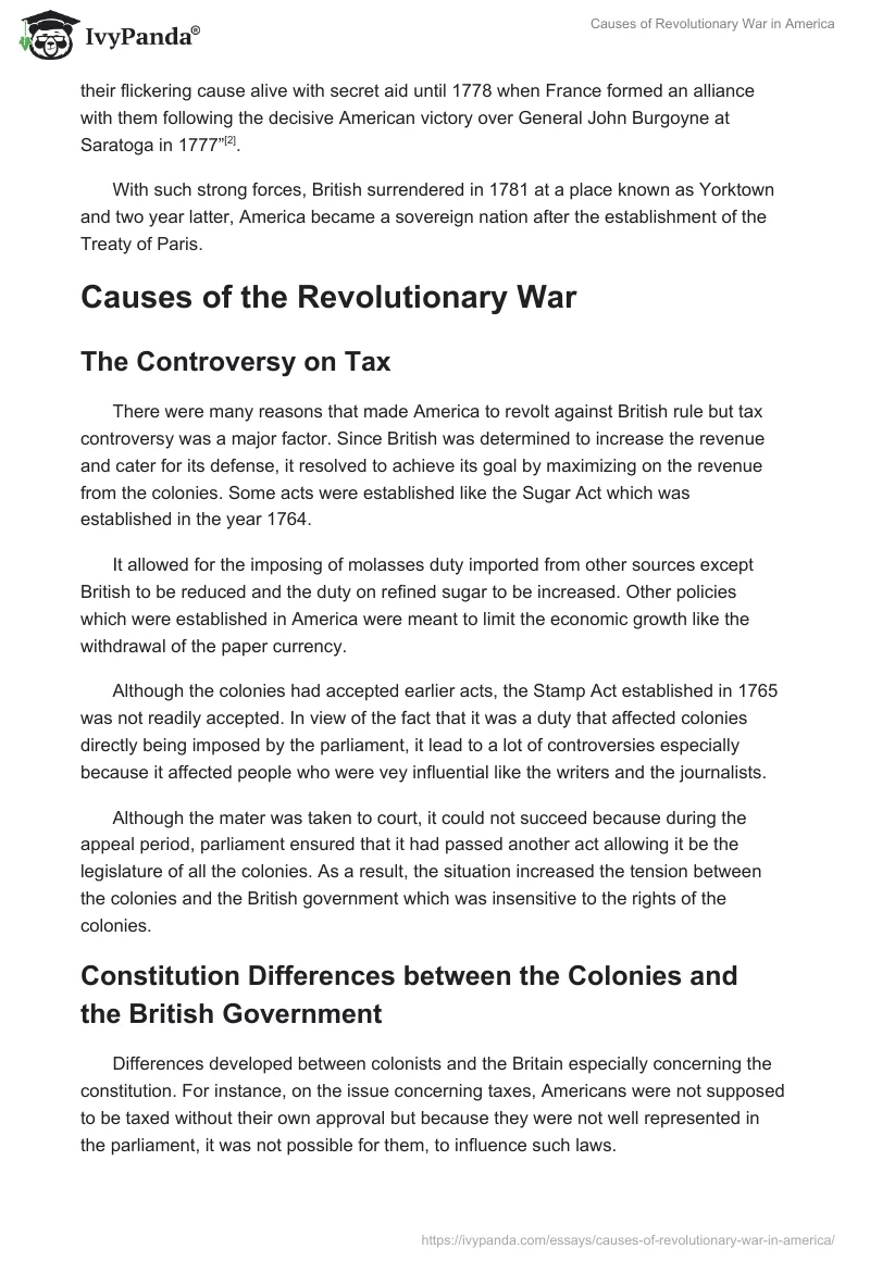 Causes of Revolutionary War in America. Page 2