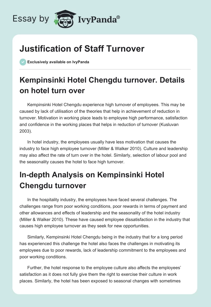 Justification of Staff Turnover. Page 1