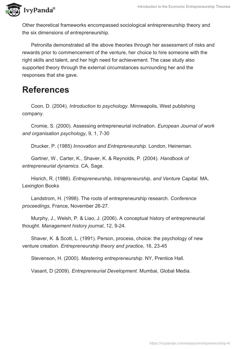 Introduction to the Economic Entrepreneurship Theories. Page 5
