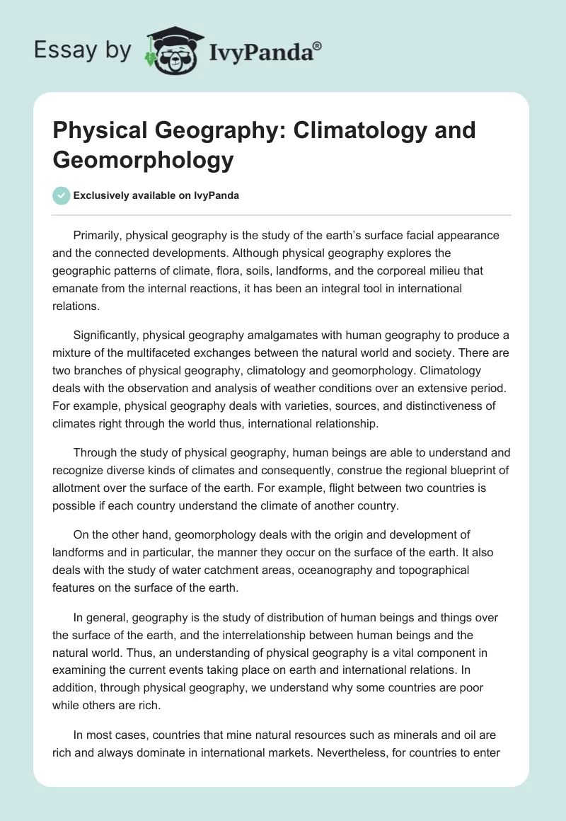 Physical Geography: Climatology and Geomorphology. Page 1