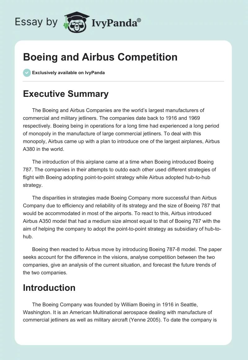 Boeing and Airbus Competition. Page 1