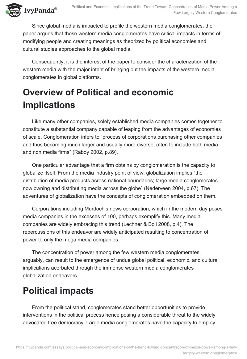 Political and Economic Implications of the Trend Toward Concentration of Media Power Among a Few Largely Western Conglomerates. Page 2