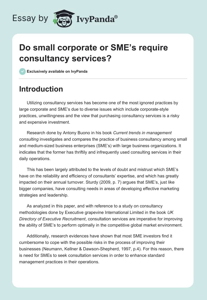 Do small corporate or SME’s require consultancy services?. Page 1