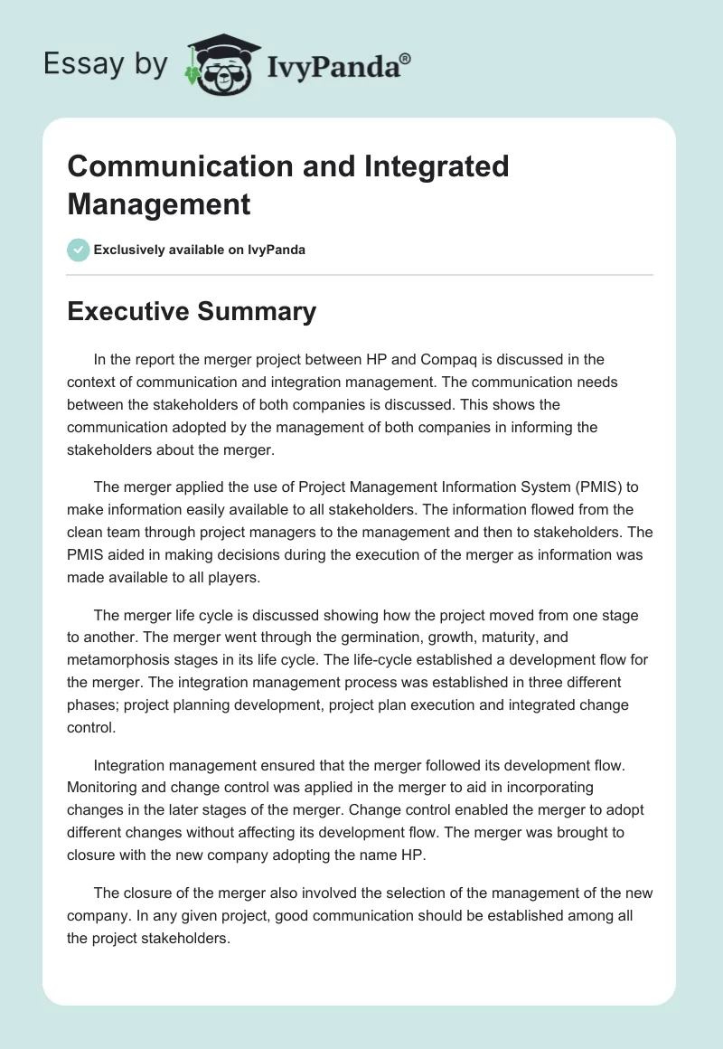 Communication and Integrated Management. Page 1