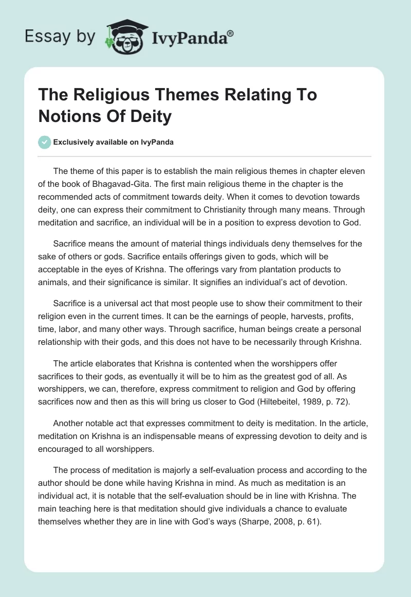 The Religious Themes Relating To Notions Of Deity. Page 1