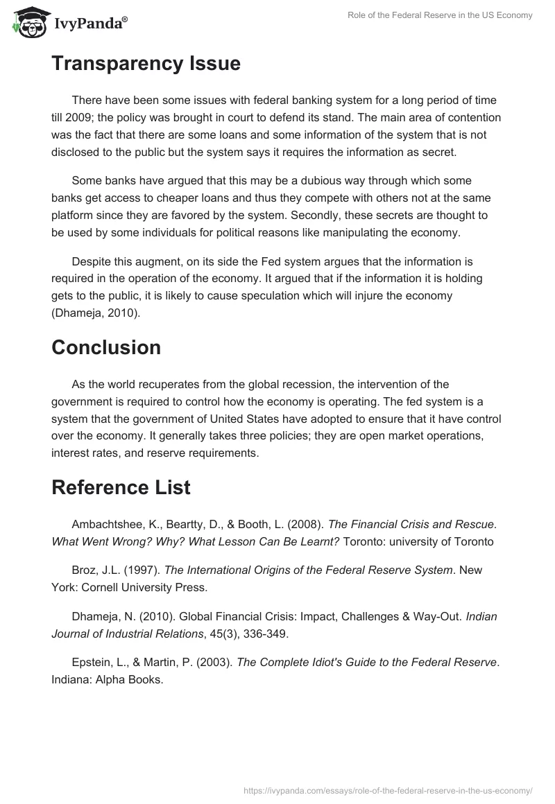 Role of the Federal Reserve in the US Economy. Page 4